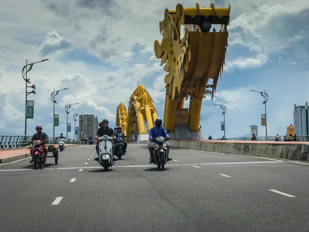Scootering across Dragon Bridge!