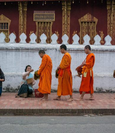 Luang Prabang Laos LAO monks alms-X3